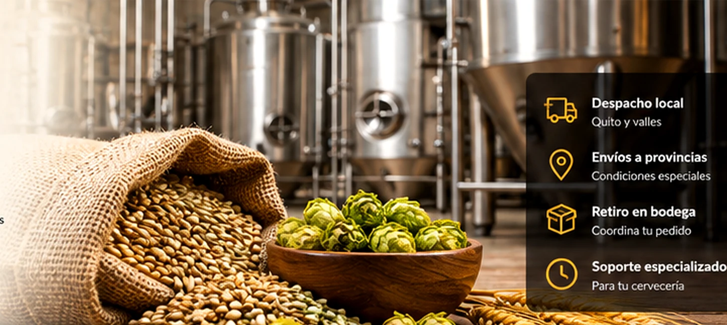 Malta, lúpulo y equipamiento de cervecería